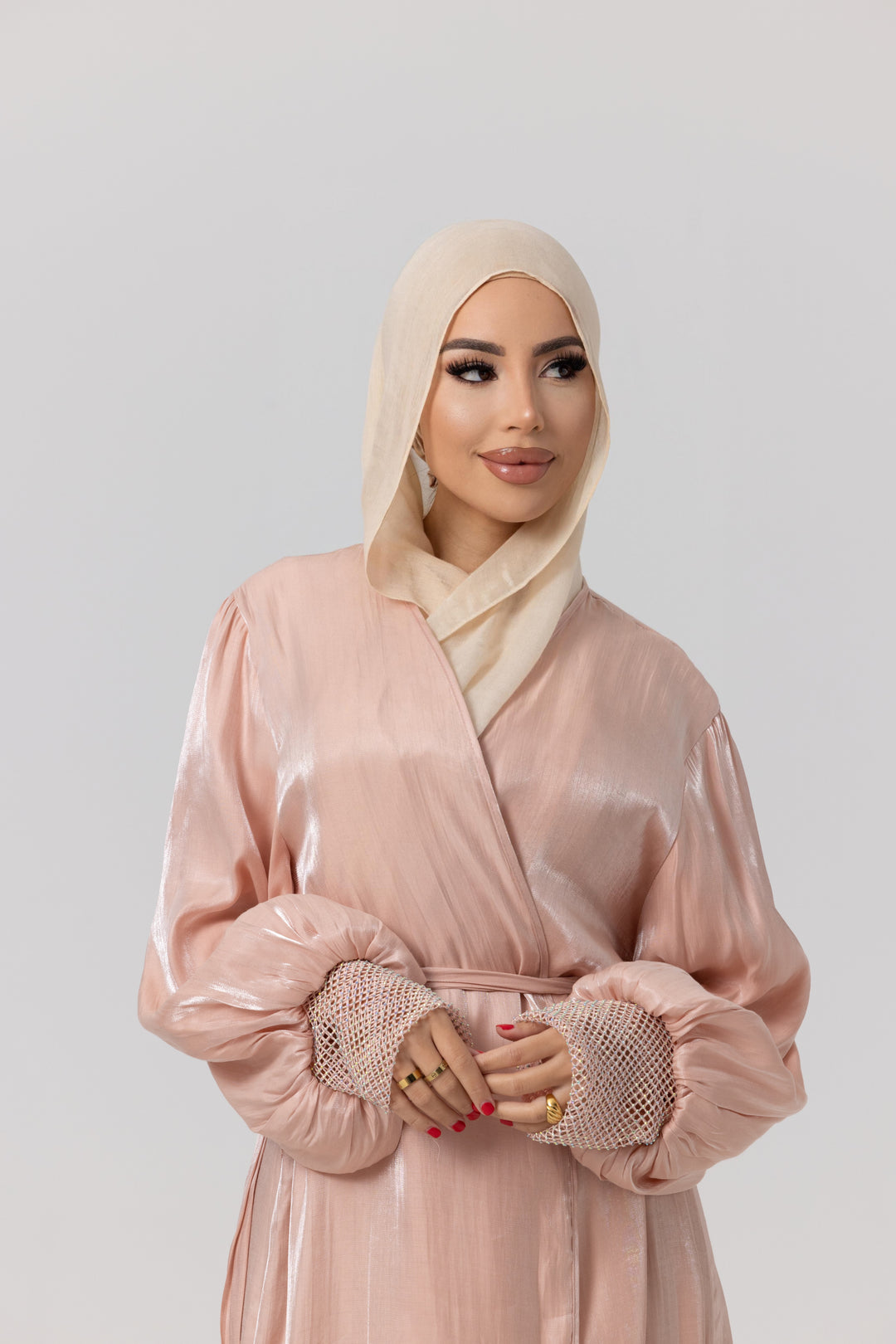 PIXIE MESH SLEEVE OPEN ABAYA- With belt