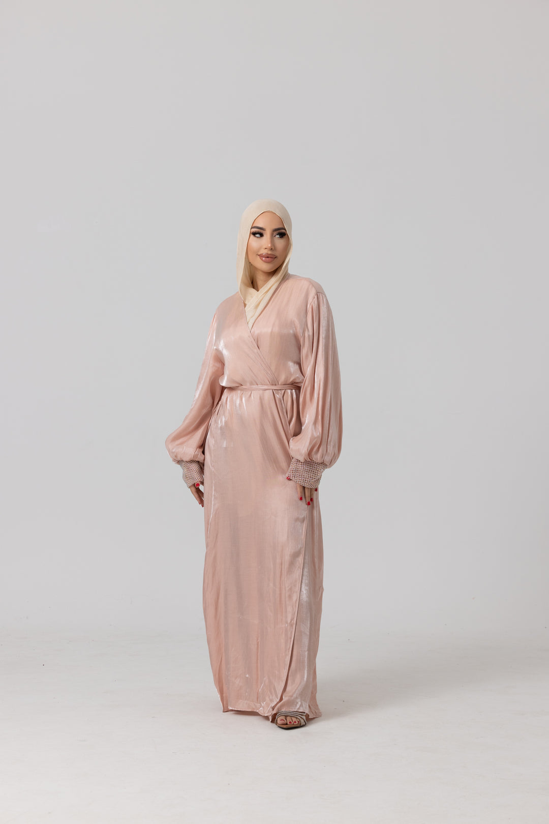 PIXIE MESH SLEEVE OPEN ABAYA- With belt