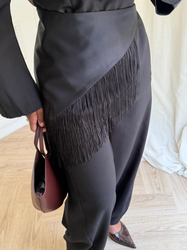 Black Satin Tassle Waisted Belt