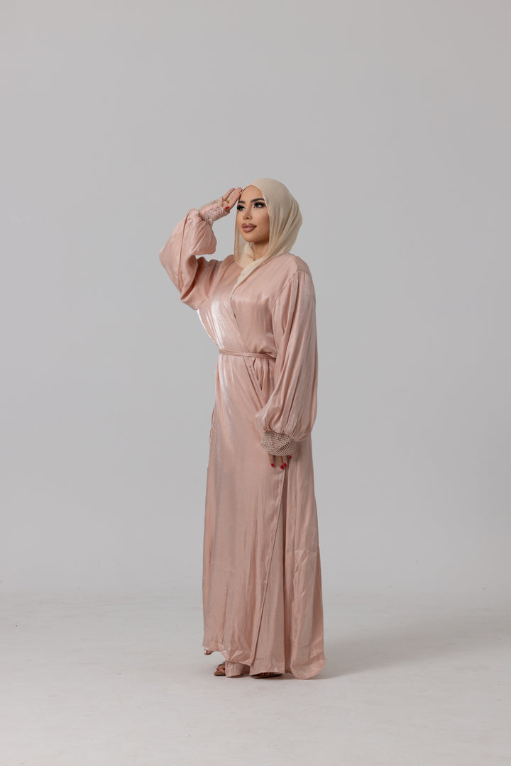 PIXIE MESH SLEEVE OPEN ABAYA- With belt
