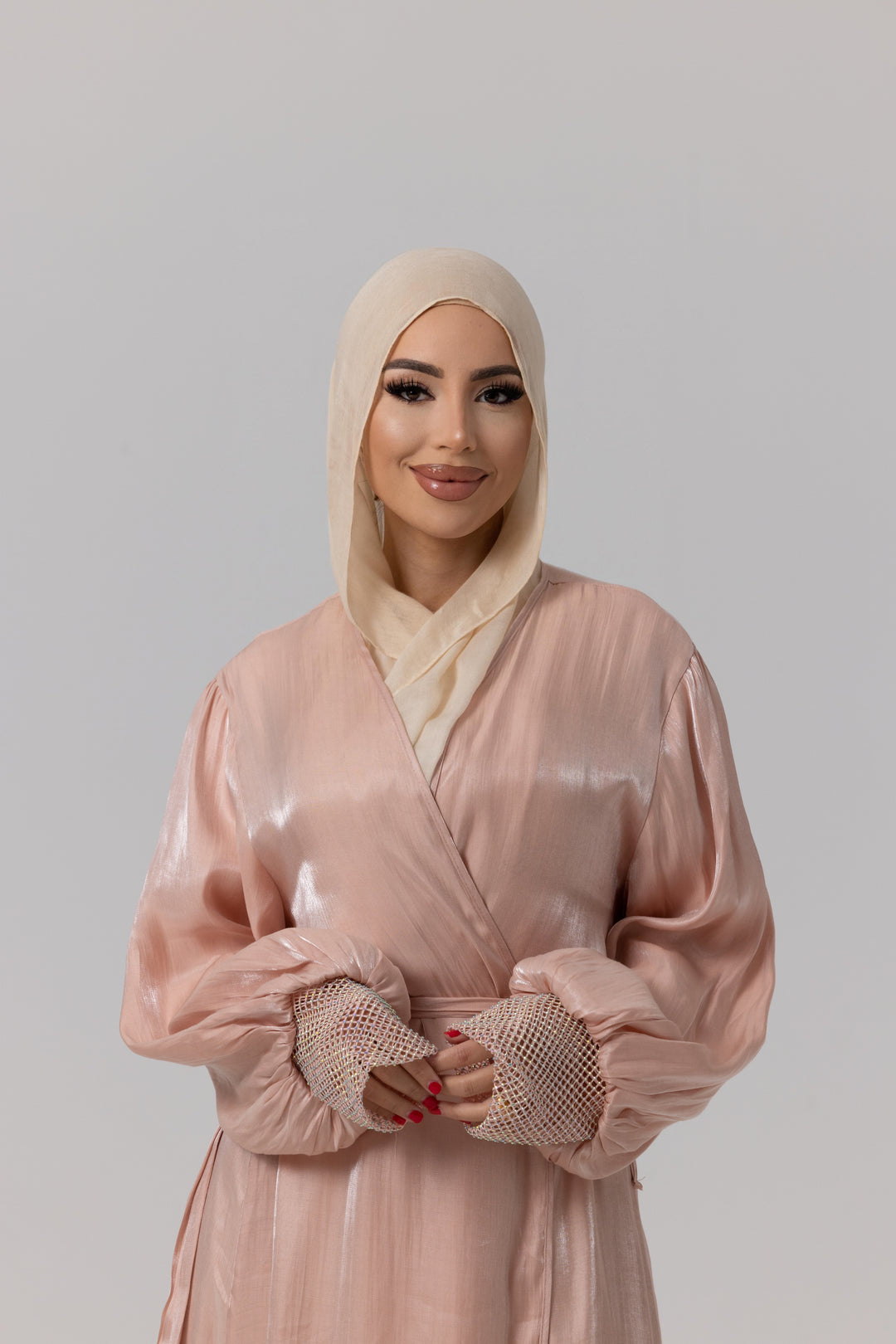 PIXIE MESH SLEEVE OPEN ABAYA- With belt