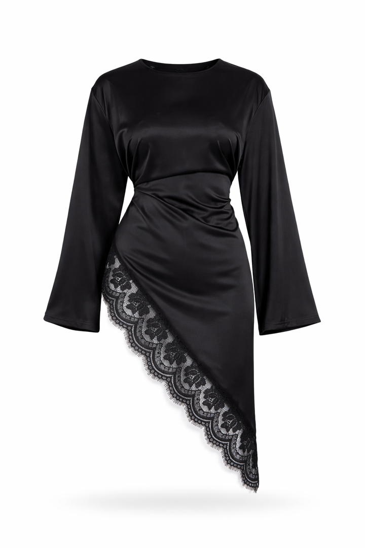 Modest Starlight Asymmetrical Lace Satin Top