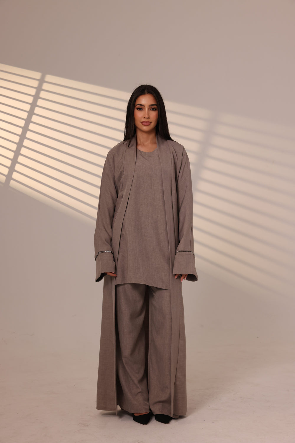 Coco Linen Open Abaya Only — Mocha
