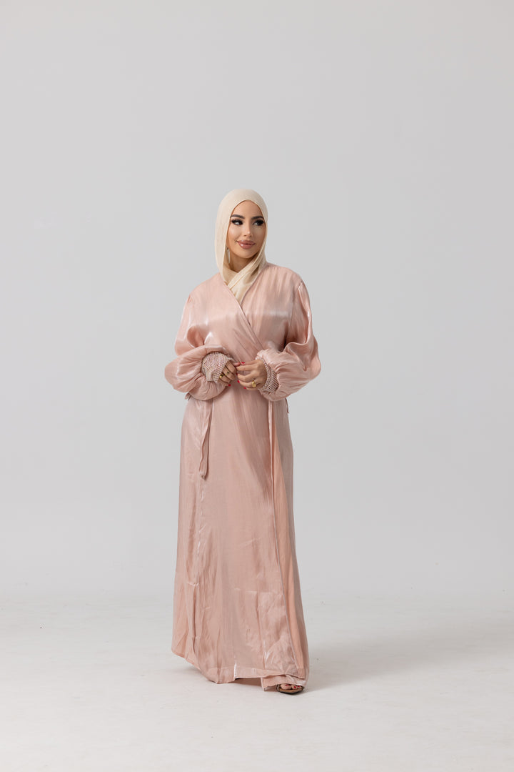 PIXIE MESH SLEEVE OPEN ABAYA- With belt