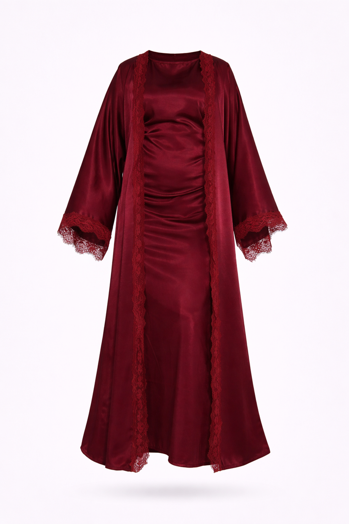 Chantilly Satin Lace Abaya Set