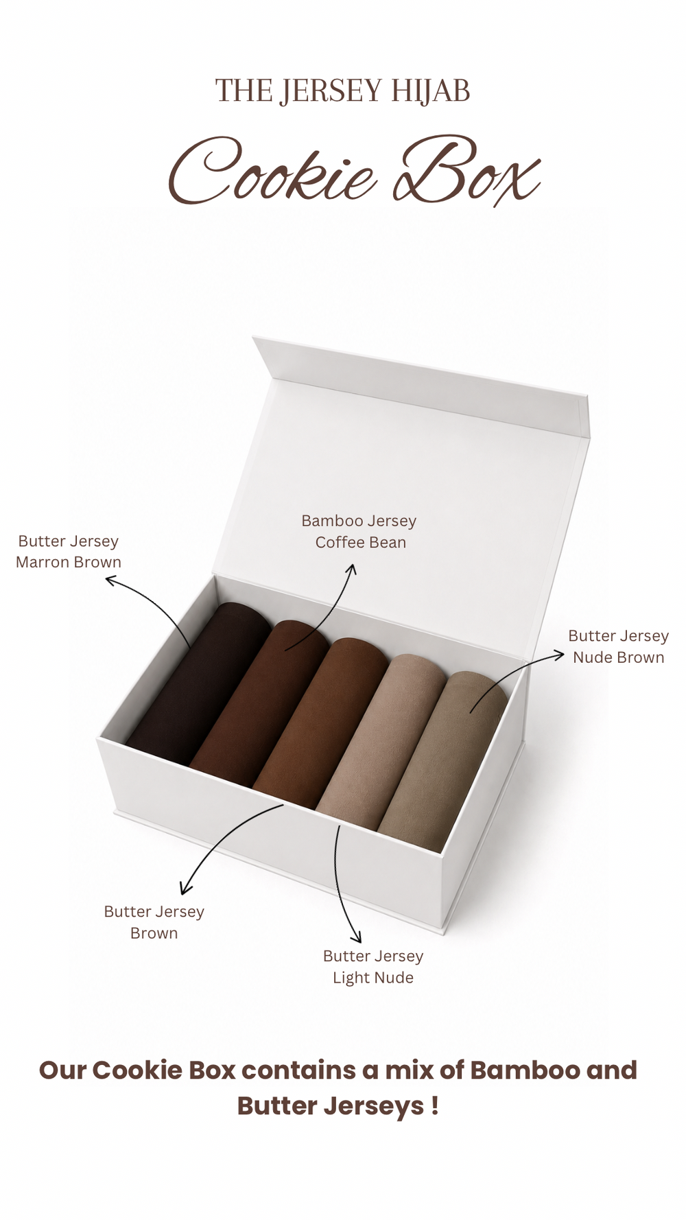 Jersey Hijab Cookie Box — 5 neutral shades