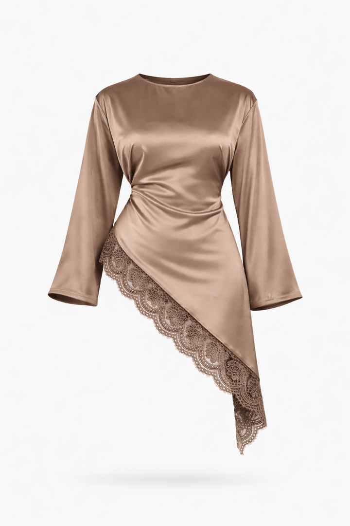 Modest Starlight Asymmetrical Lace Satin Top