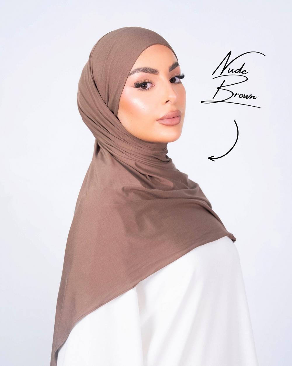 Tie-back Butter Jersey Hijab — Nude brown