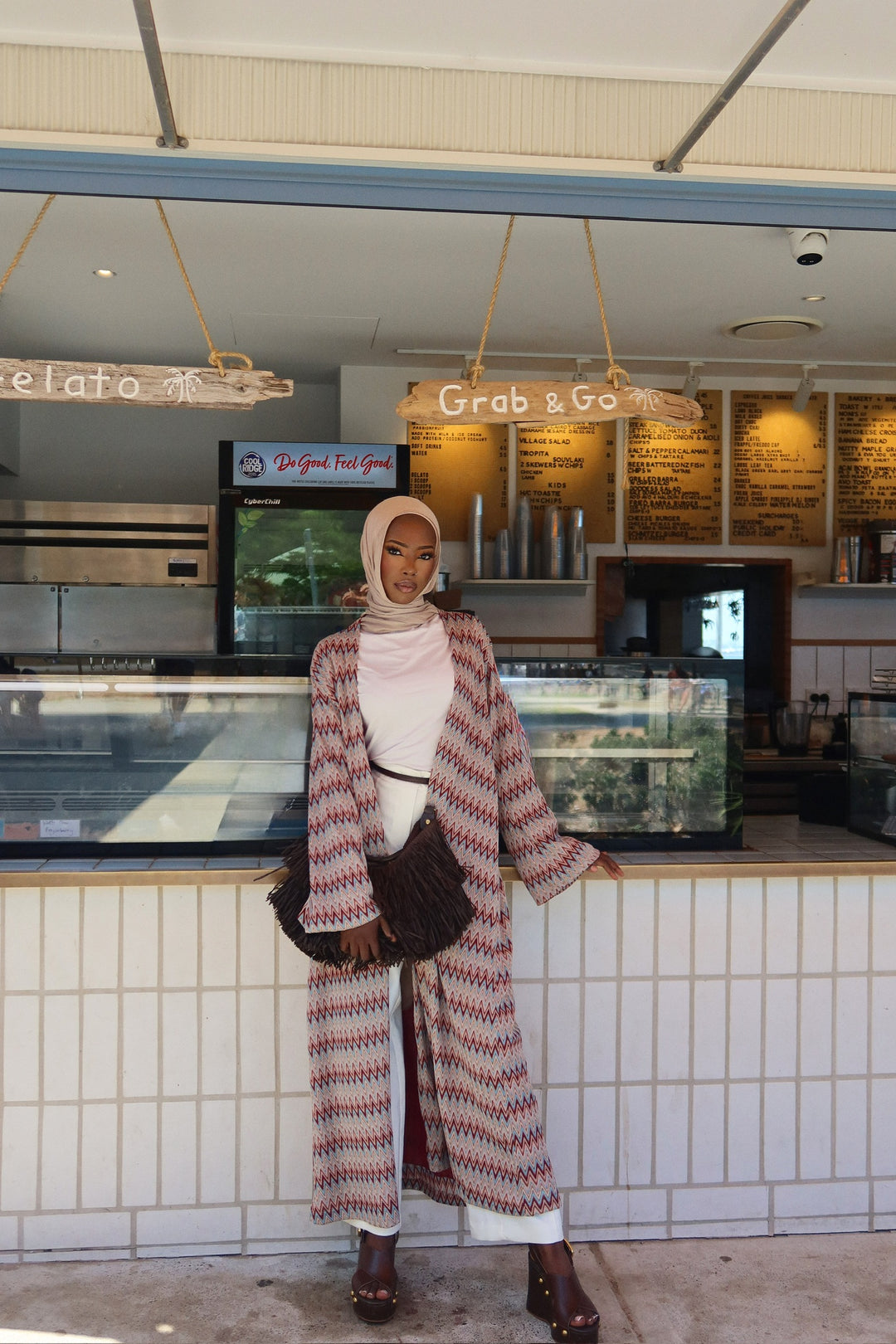 Marron Zig-zag Abaya