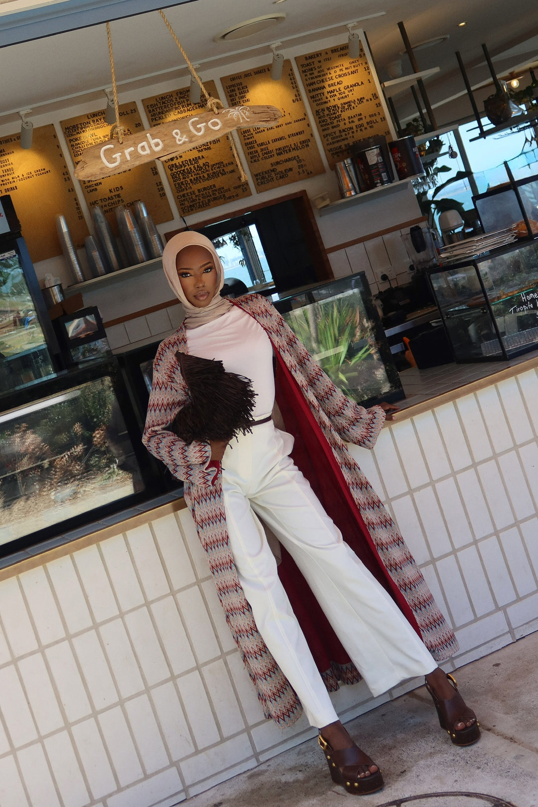 Marron Zig-zag Abaya