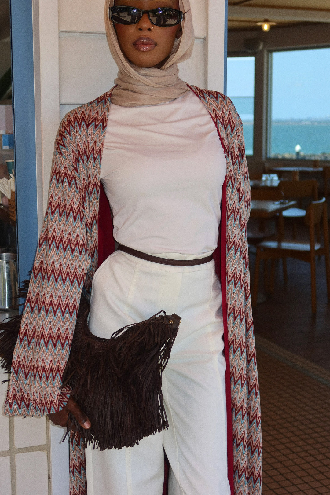 Marron Zig-zag Abaya