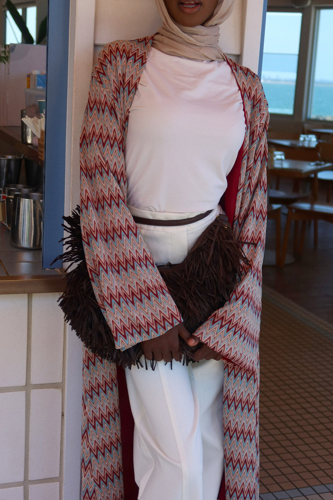 Marron Zig-zag Abaya